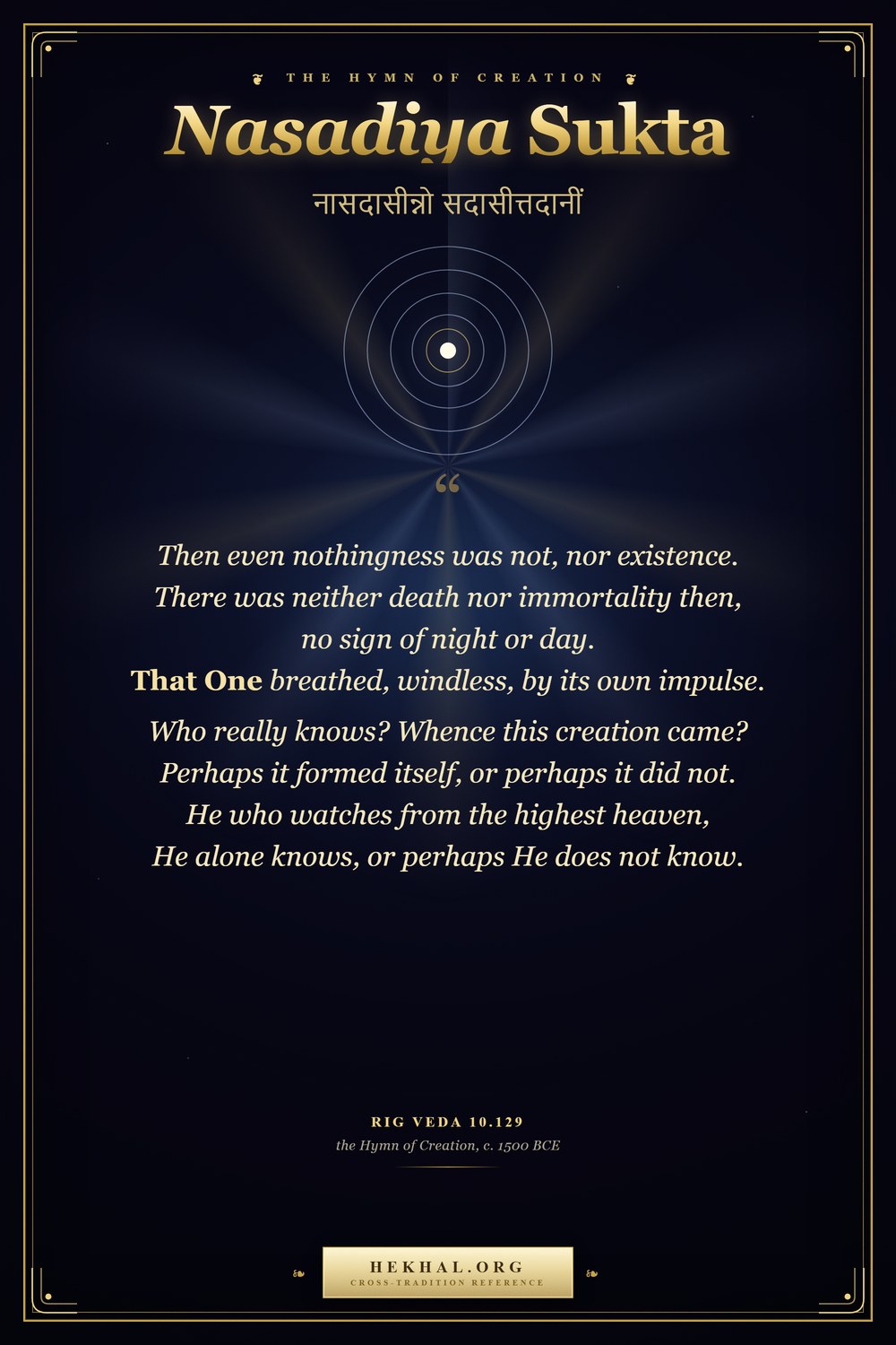 The Nasadiya Sukta: Then Even Nothingness Was Not (Rig Veda 10.129)