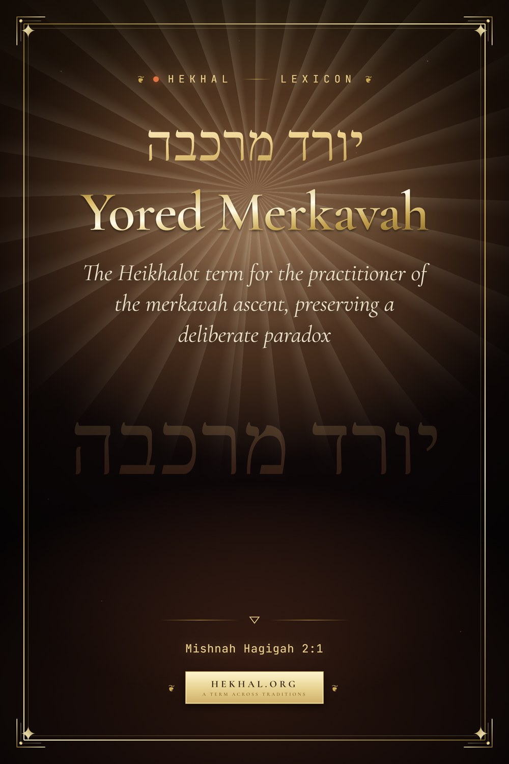 Yored Merkavah (יורד מרכבה): The Heikhalot term for the practitioner of the merkavah ascent